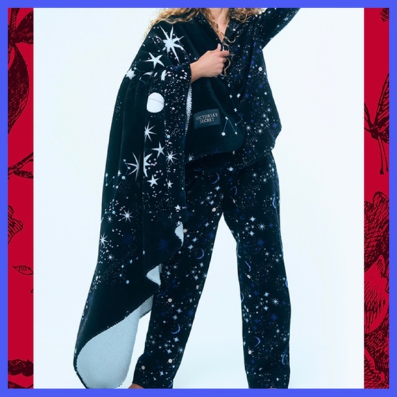 Victoria's Secret flannel Blanket SHERPA BLANKET BLACK WHITE FLEECE THOW 50”X60” - Picture 2 of 5